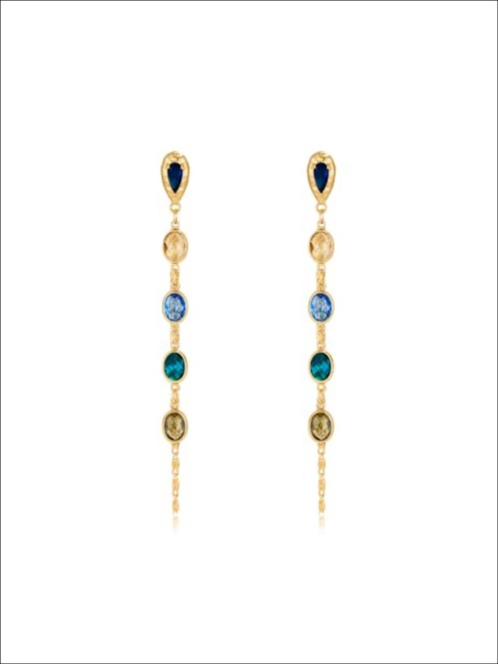 14K Gold Plated Dangle Earrings Oval Glass Stones Statement Wedding Jewelry